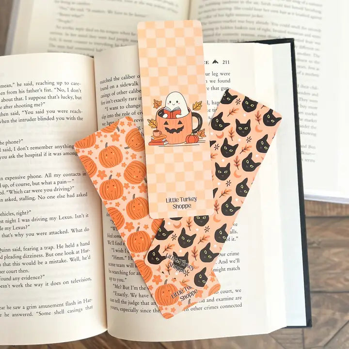 Bookish Ghost Bookmark, Black Cats, Pumpkins Black Cats, Soft Touch Matte