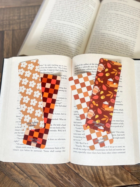 Pumpkin Pie Bookmark Set, Thanksgiving, Fall Beige Floral, Soft Touch Matte