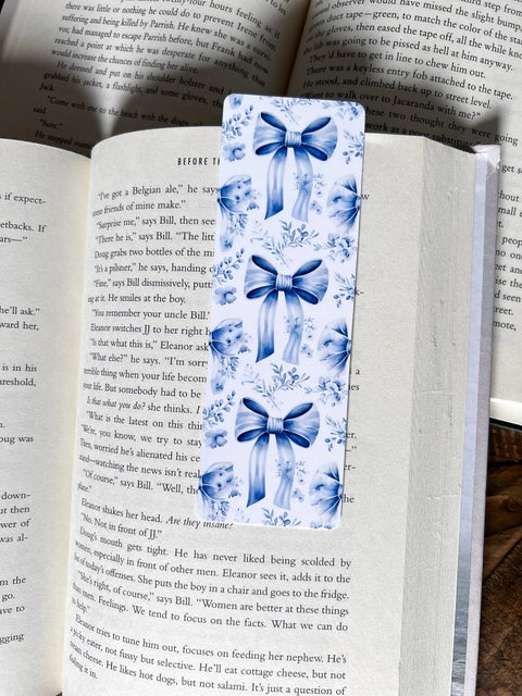French Blue Bow Bookmark, Small Blue Bow Bookmark, and Blue Leaves Bookmark