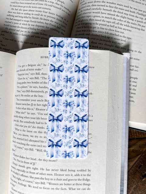 French Blue Bow Bookmark, Small Blue Bow Bookmark, and Blue Leaves Bookmark