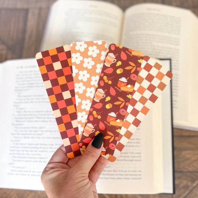 Pumpkin Pie Bookmark Set, Thanksgiving, Fall Beige Floral, Soft Touch Matte