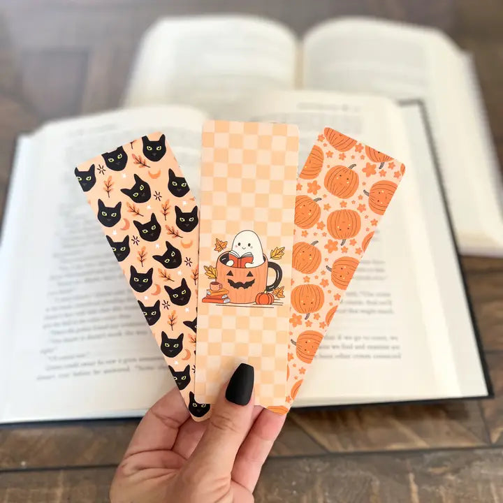 Bookish Ghost Bookmark, Black Cats, Pumpkins Black Cats, Soft Touch Matte