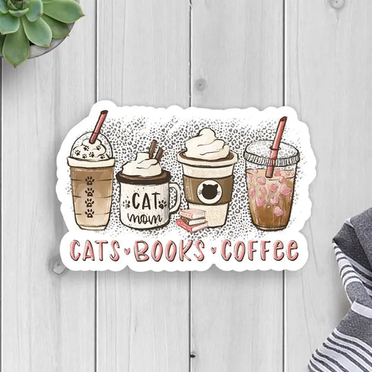 Cats Books Coffee Vinyl Sticker