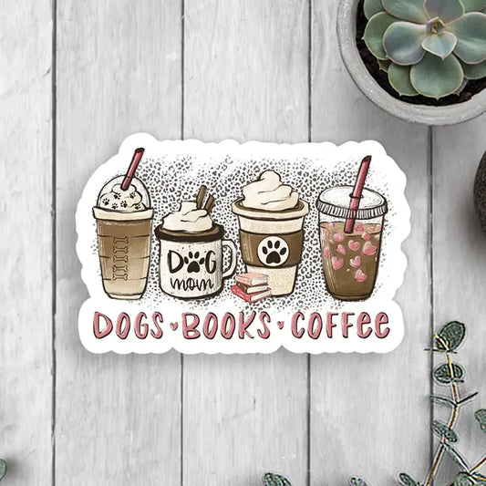 Dogs Books Coffee Vinyl Sticker